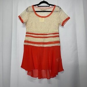 NWT a'reve‎ Womens Lace Dress Orange Cream Lined Short Sleeve Casual
